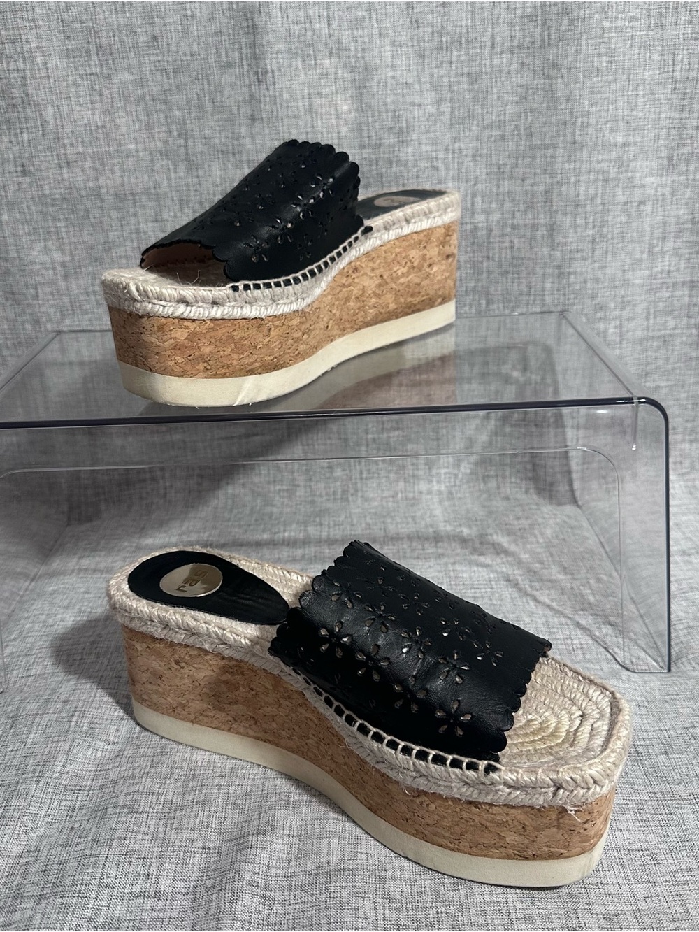 RAS Black Leather Platform Espadrille Slide - Women